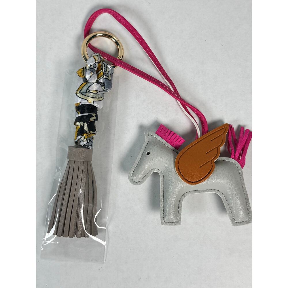 Pegasus Horse Purse Charm Gray Pink Tassel Bag Accessory